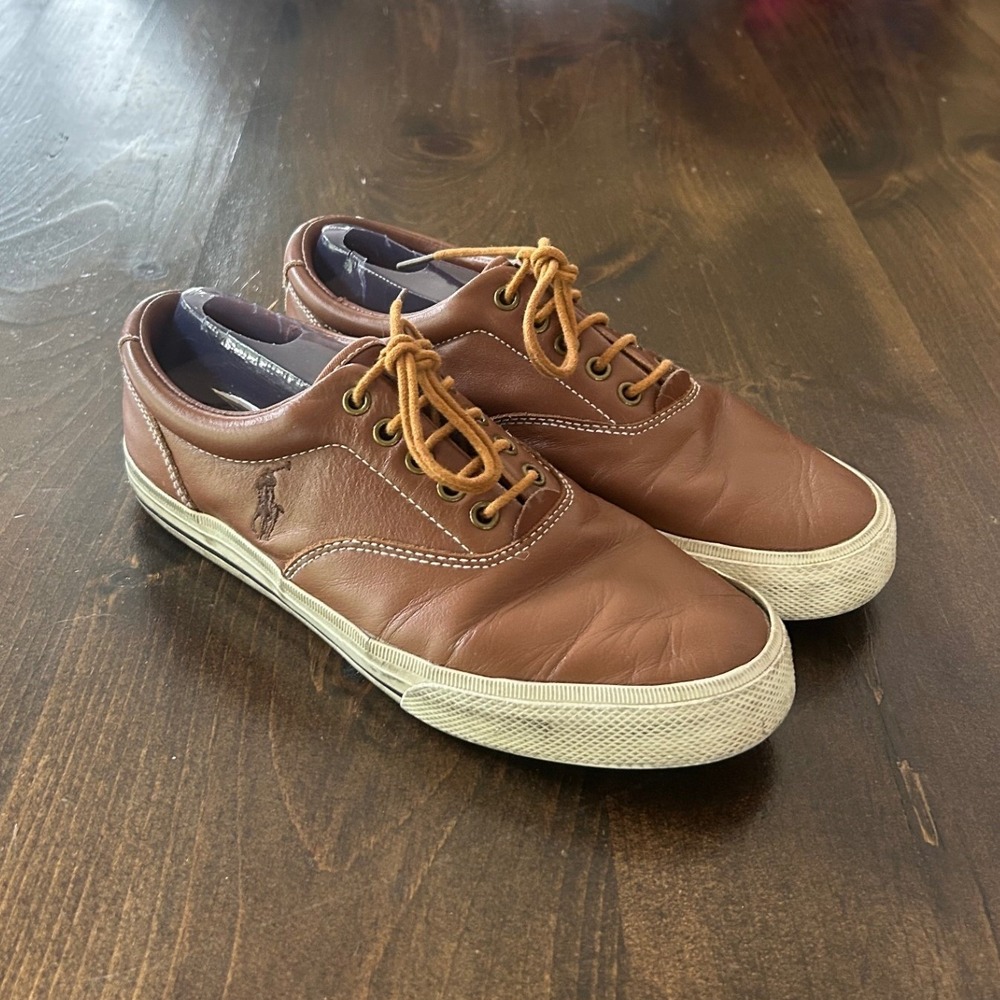 Polo Ralph Lauren Vaughn Leather Sneakers Men 8D Low Top Pony Logo Preppy Casual